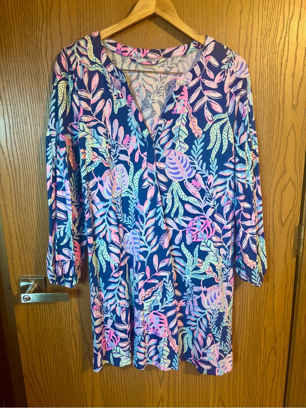 Lilly Pulitzer Natalie Swim Cover Up Tunic Dress Oyster Bay Blue Shirtdress